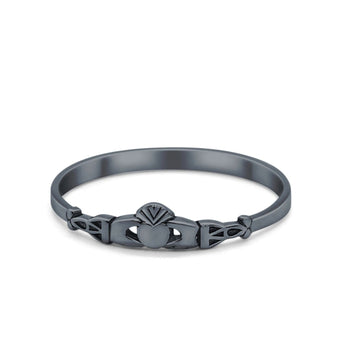 Petite Dainty Plain Black Tone Heart Claddagh Promise Ring 925 Sterling Silver
